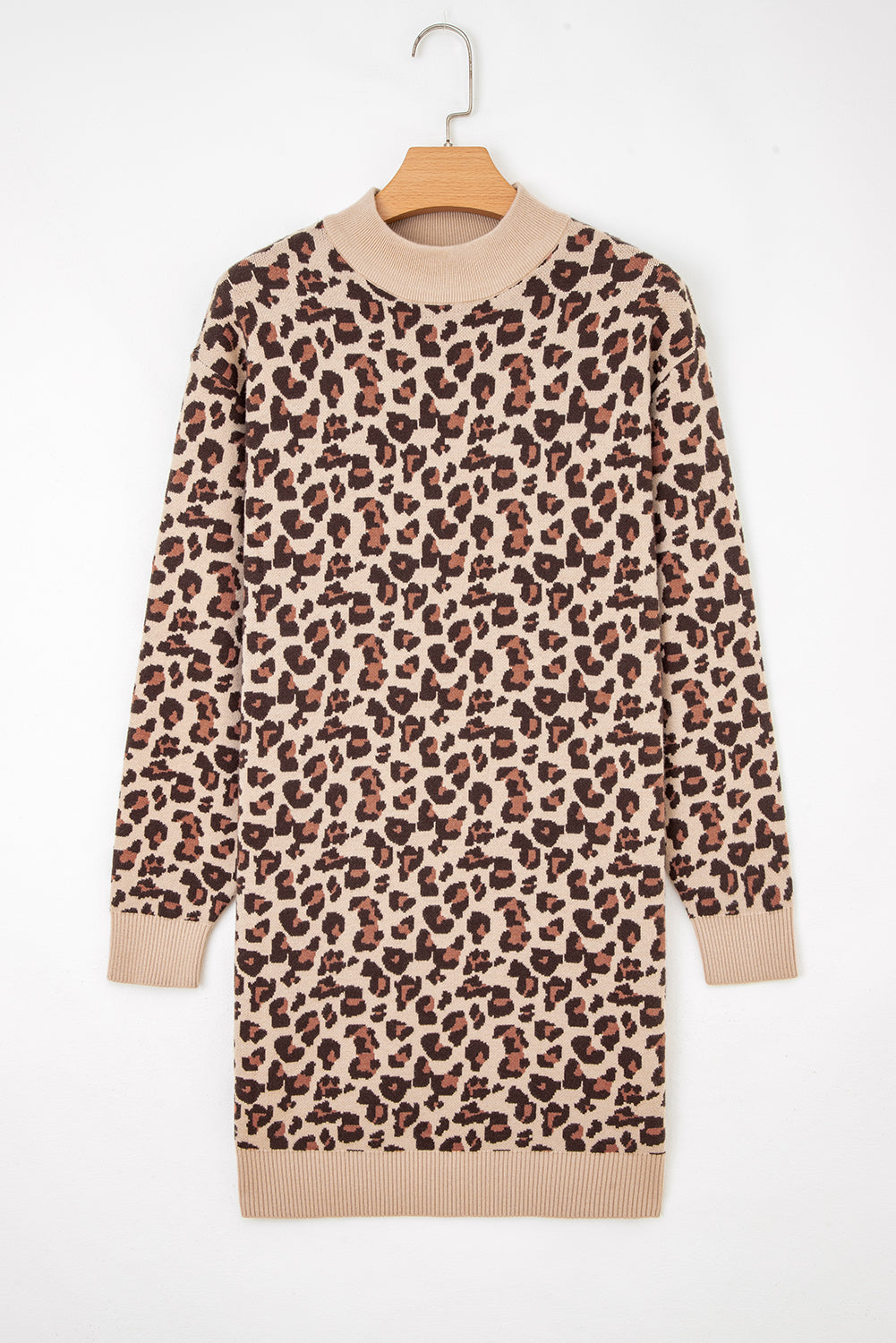 KaleaBoutique Stylish Leopard Print High Neck Shift Mini Sweater Dress - KaleaBoutique.com