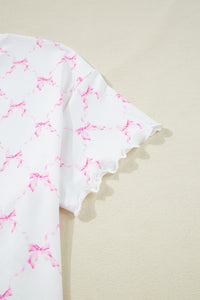 KaleaBoutique Stylish Bow Knot Geometric Print Lettuce Trim Two Piece Lounge Set - KaleaBoutique.com