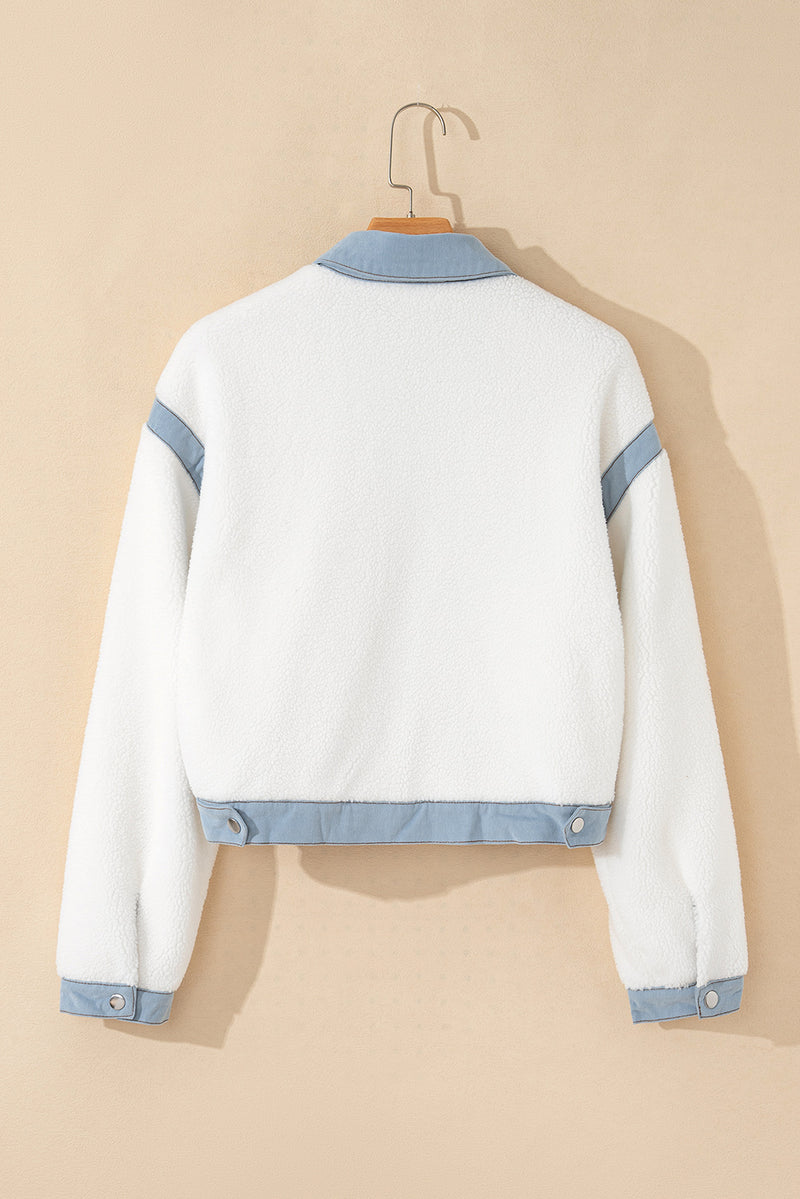 KaleaBoutique Contrast Trim Buttoned Sherpa Jacket - KaleaBoutique.com