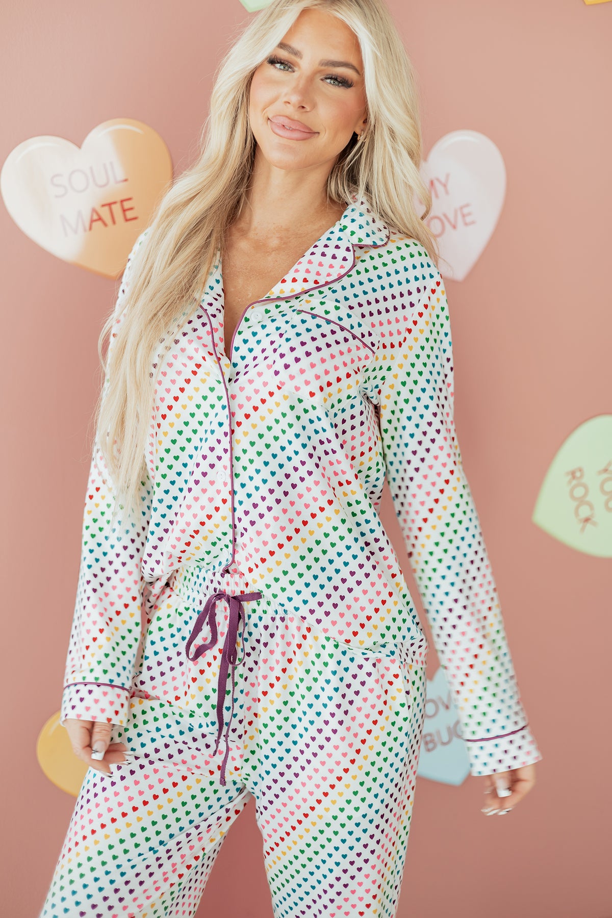 KaleaBoutique Stylish Pride Heart Print Valentines Long 2pcs Pajama Set - KaleaBoutique.com