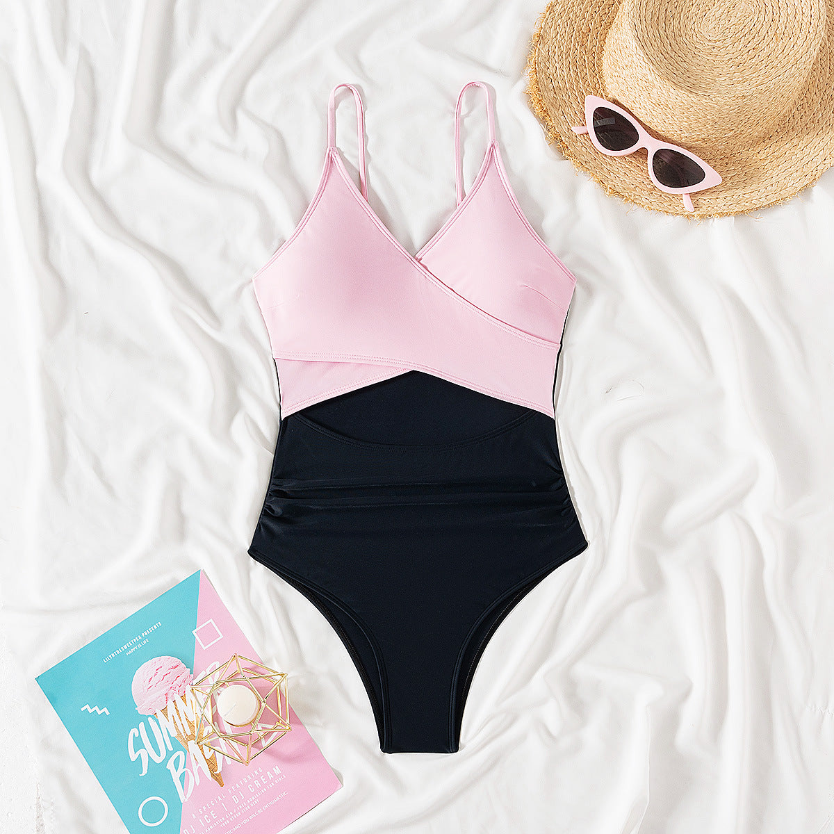Women's Colorblock Wrap-Front Cutout One-Piece Swimsuit - KaleaBoutique.com