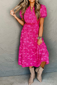 KaleaBoutique Floral Print Pleated Drawstring Flowy Midi Dress - KaleaBoutique.com