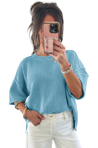 KaleaBoutique Comfortable Exposed Seam Detail Half Sleeve Loose Sweater - KaleaBoutique.com