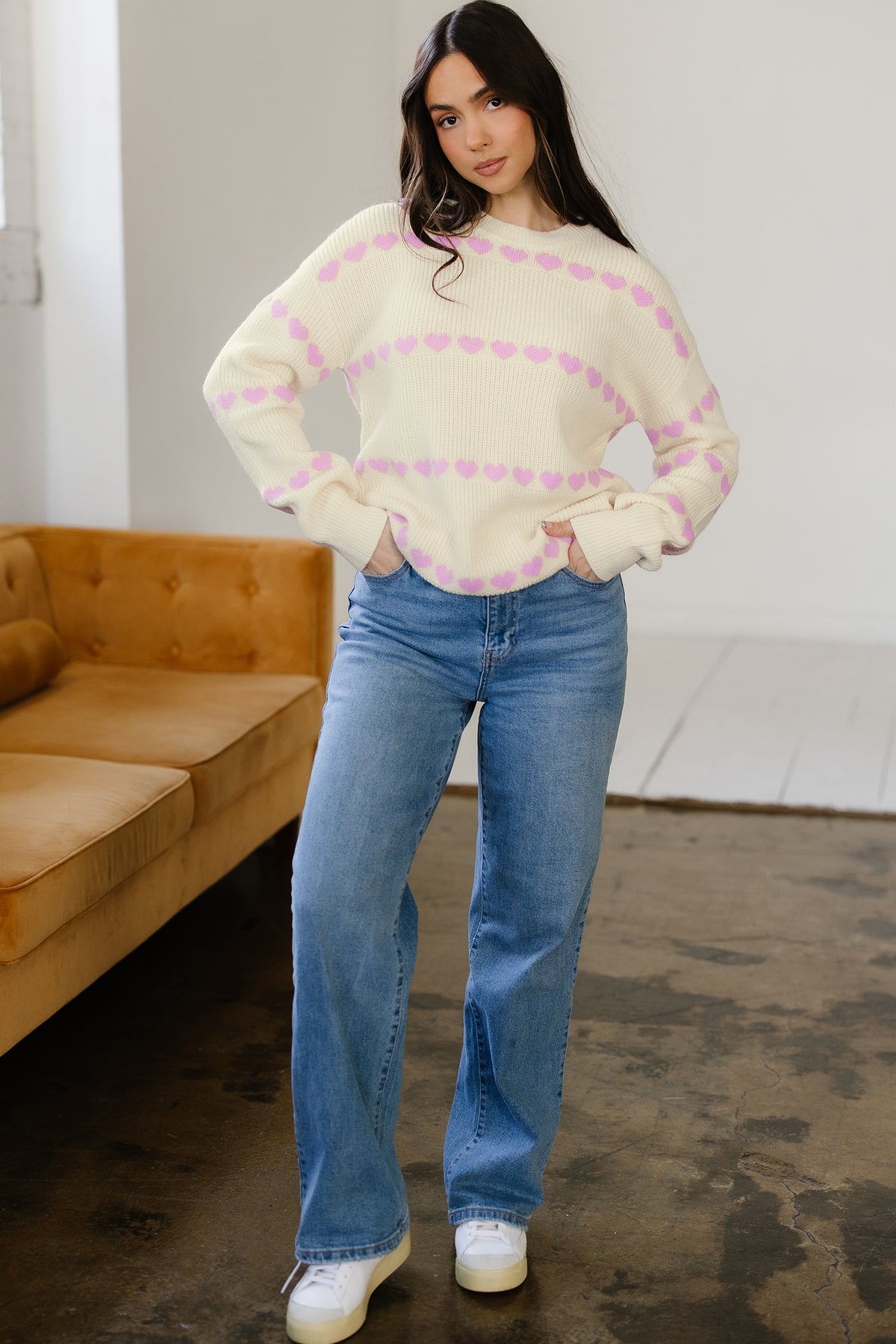 Heart Pattern Valentine Ribbed Knit Sweater - KaleaBoutique.com
