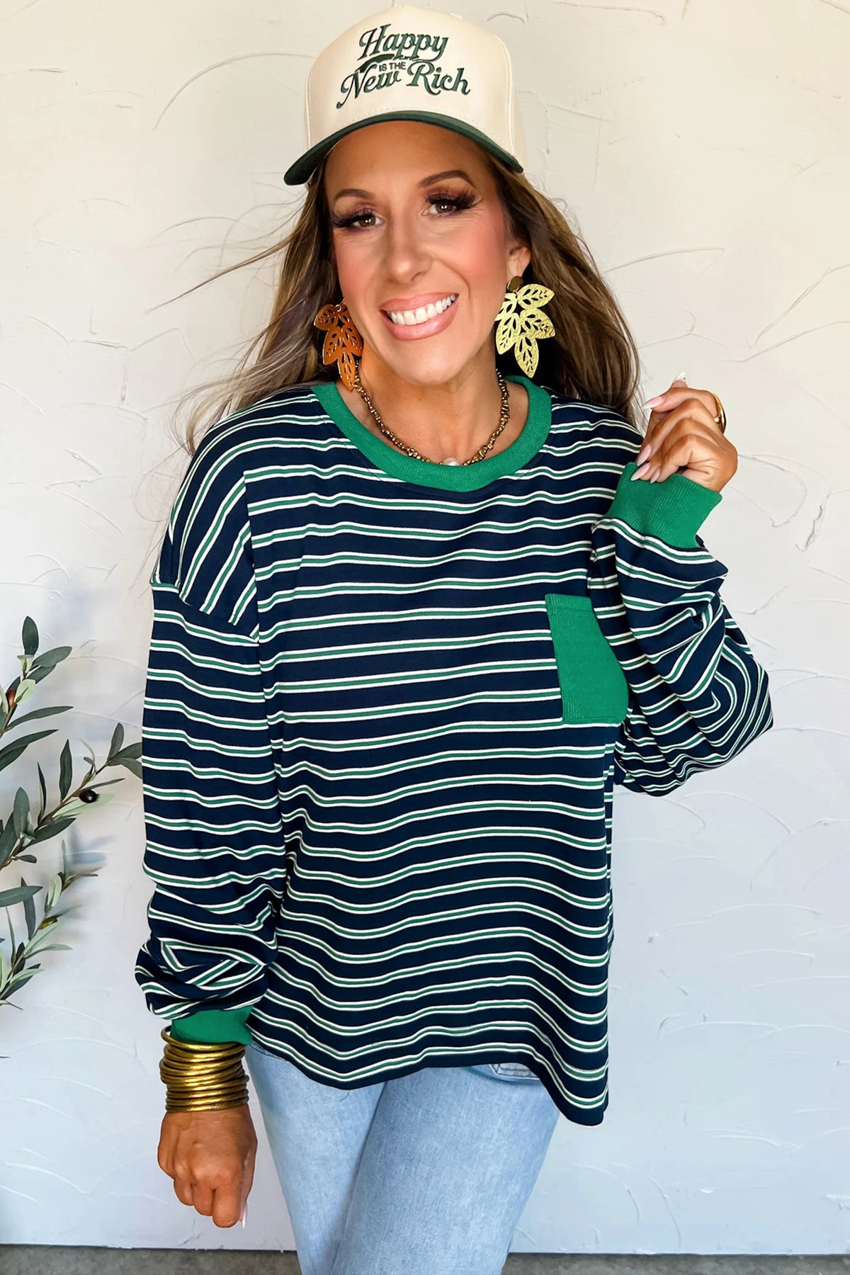 KaleaBoutique Ribbed Color Block Patchwork Crew Neck Patch Pocket Long Sleeve Top - KaleaBoutique.com