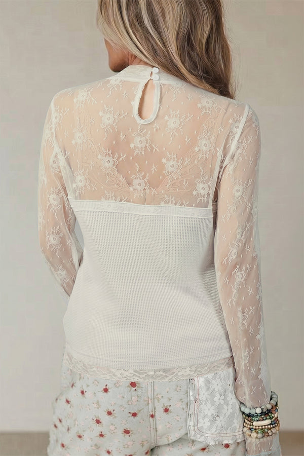 KaleaBoutique Stylish Lace Mesh Long Sleeve Top - KaleaBoutique.com