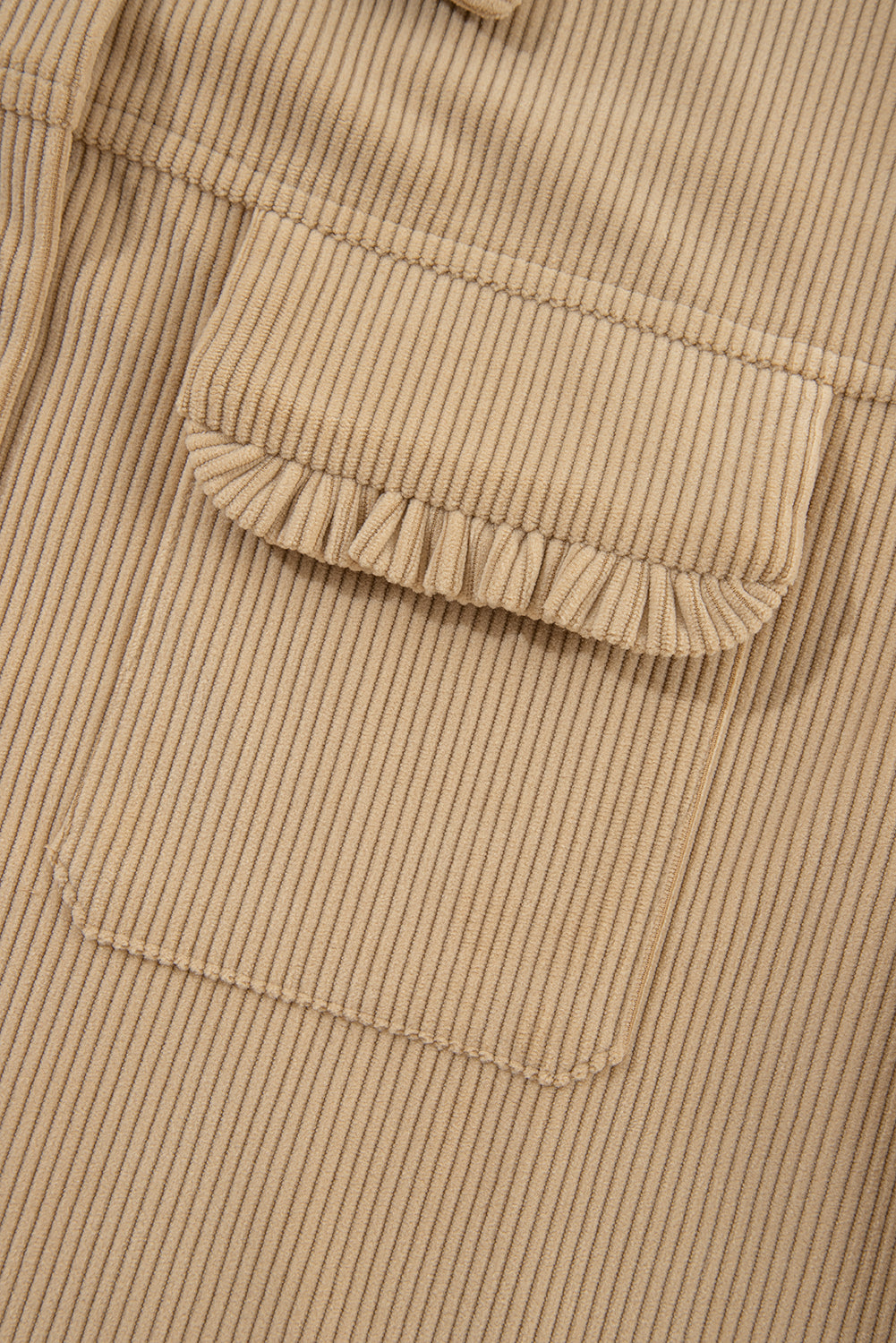 KaleaBoutique Solid Frilled Flap Pocket Button Up Corduroy Shacket - KaleaBoutique.com