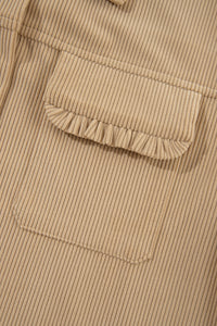KaleaBoutique Solid Frilled Flap Pocket Button Up Corduroy Shacket - KaleaBoutique.com