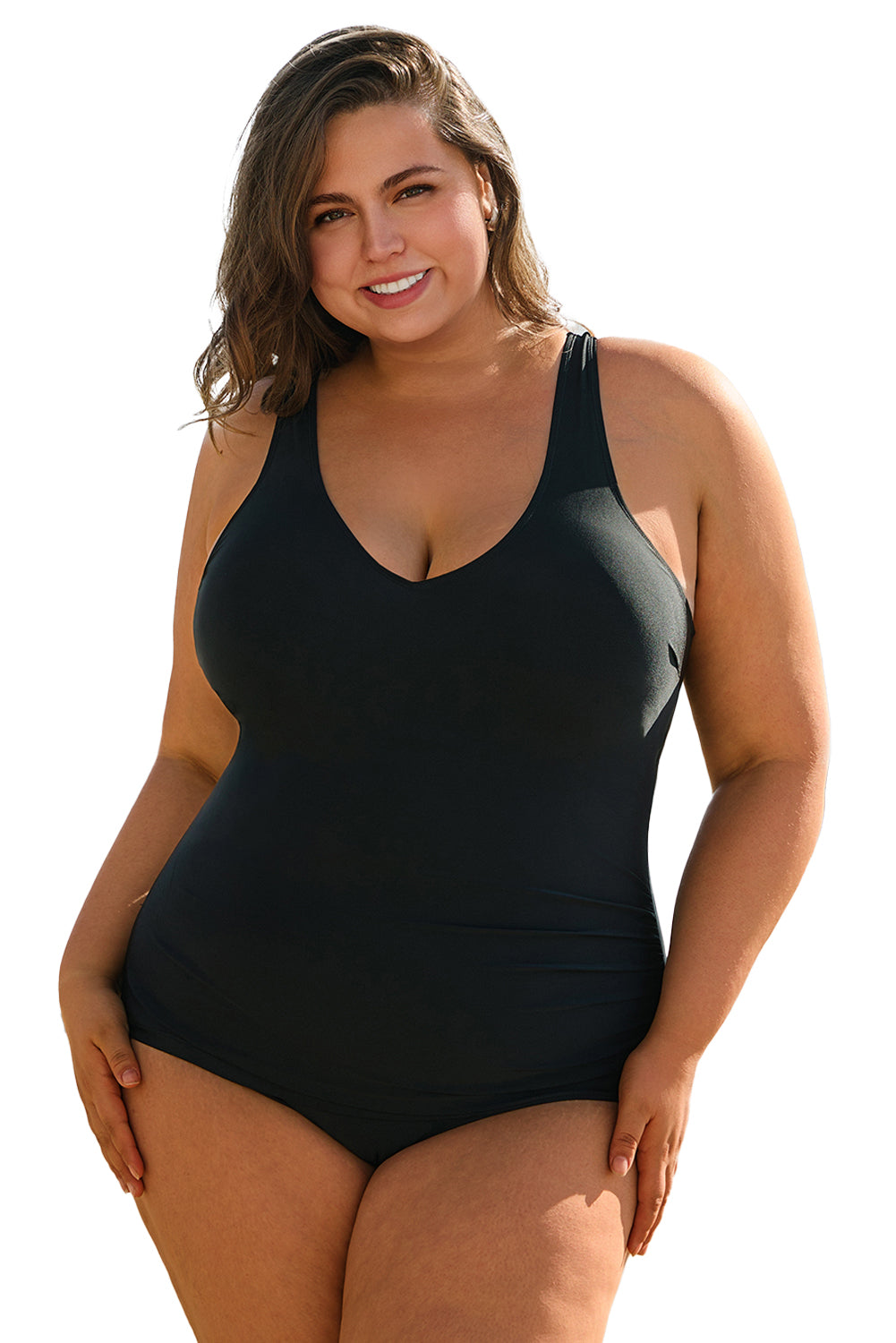 KaleaBoutique Perfect Solid Color U Neck Padded Plus Size One Piece Swimsuit