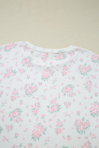 KaleaBoutique Stylish Floral Lettuce Trim Tee and Shorts Ribbed Lounge Set - KaleaBoutique.com