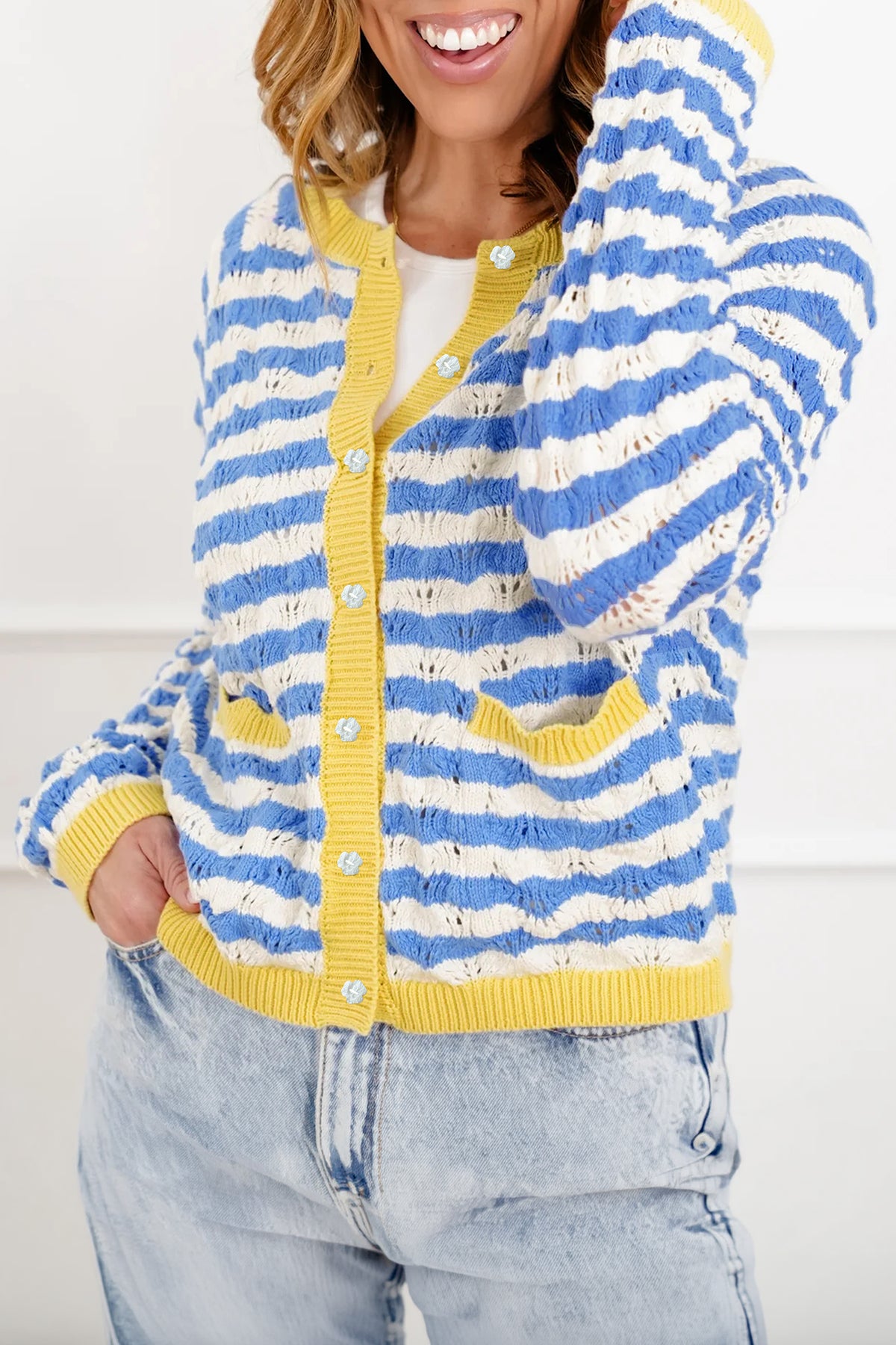 KaleaBoutique Comfortable Striped Colorblock Button Front Long Sleeve Loose Fit Knit Cardigan - KaleaBoutique.com