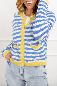 KaleaBoutique Comfortable Striped Colorblock Button Front Long Sleeve Loose Fit Knit Cardigan - KaleaBoutique.com