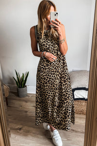 KaleaBoutique Stylish Contrast Striped Trim Leopard Sleeveless Maxi Dress - KaleaBoutique.com