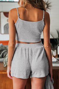 KaleaBoutique Stylish 3 Pieces Rib Crop Camisole Matching Shorts Lounge Set with Cardigan - KaleaBoutique.com