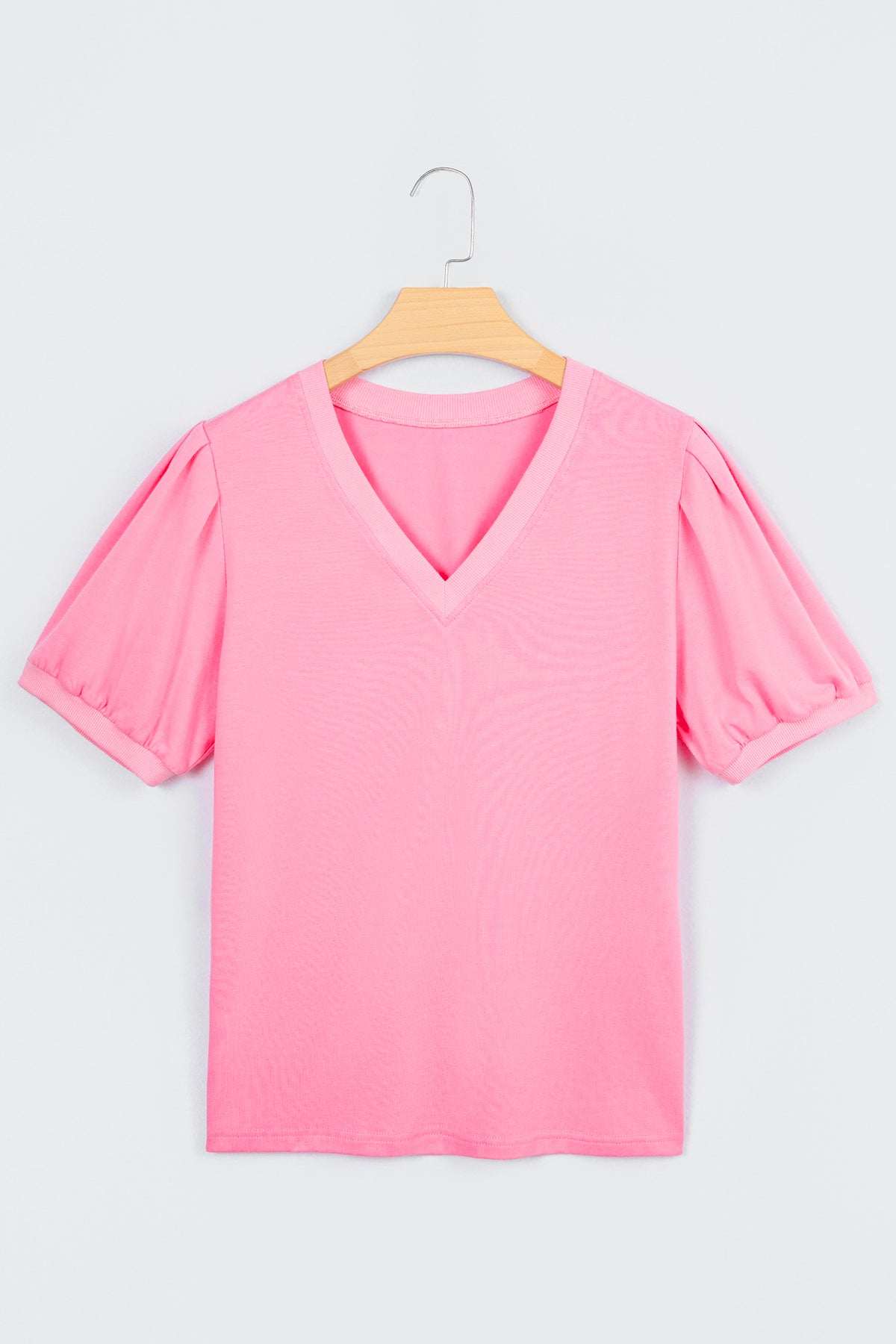 Solid Color V Neck Short Puff Sleeve Blouse - KaleaBoutique.com