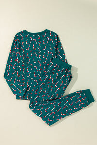 KaleaBoutique Stylish Christmas Candy Cane Printed Top and Pants Lounge Set - KaleaBoutique.com