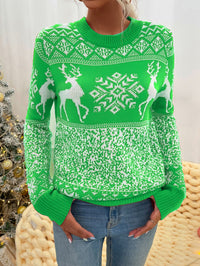 Women's Reindeer and Snowflake Round-Neck Christmas Sweater - KaleaBoutique.com