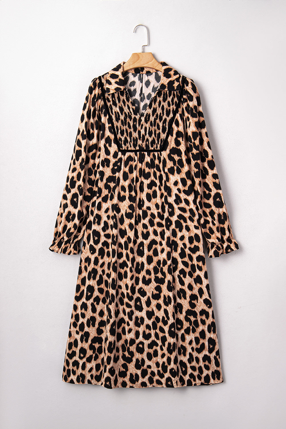 KaleaBoutique Stylish Leopard Print Smocked Detail Flowy Midi Dress - KaleaBoutique.com