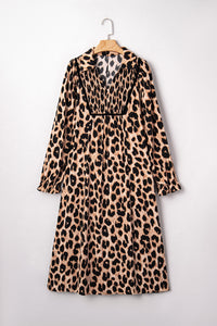 KaleaBoutique Stylish Leopard Print Smocked Detail Flowy Midi Dress - KaleaBoutique.com