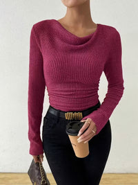 Women's Ribbed Cowl-Neck Long-Sleeve Pullover Sweater - KaleaBoutique.com