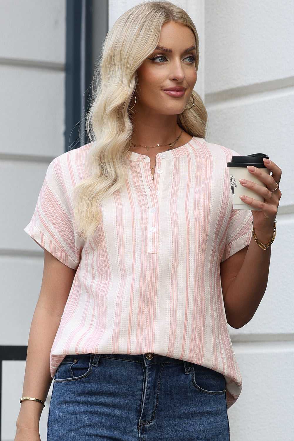 KaleaBoutique Chic Breathable Gauze Half Button Short Sleeve Casual Blouse - KaleaBoutique.com