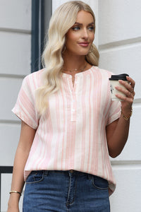 KaleaBoutique Chic Breathable Gauze Half Button Short Sleeve Casual Blouse - KaleaBoutique.com