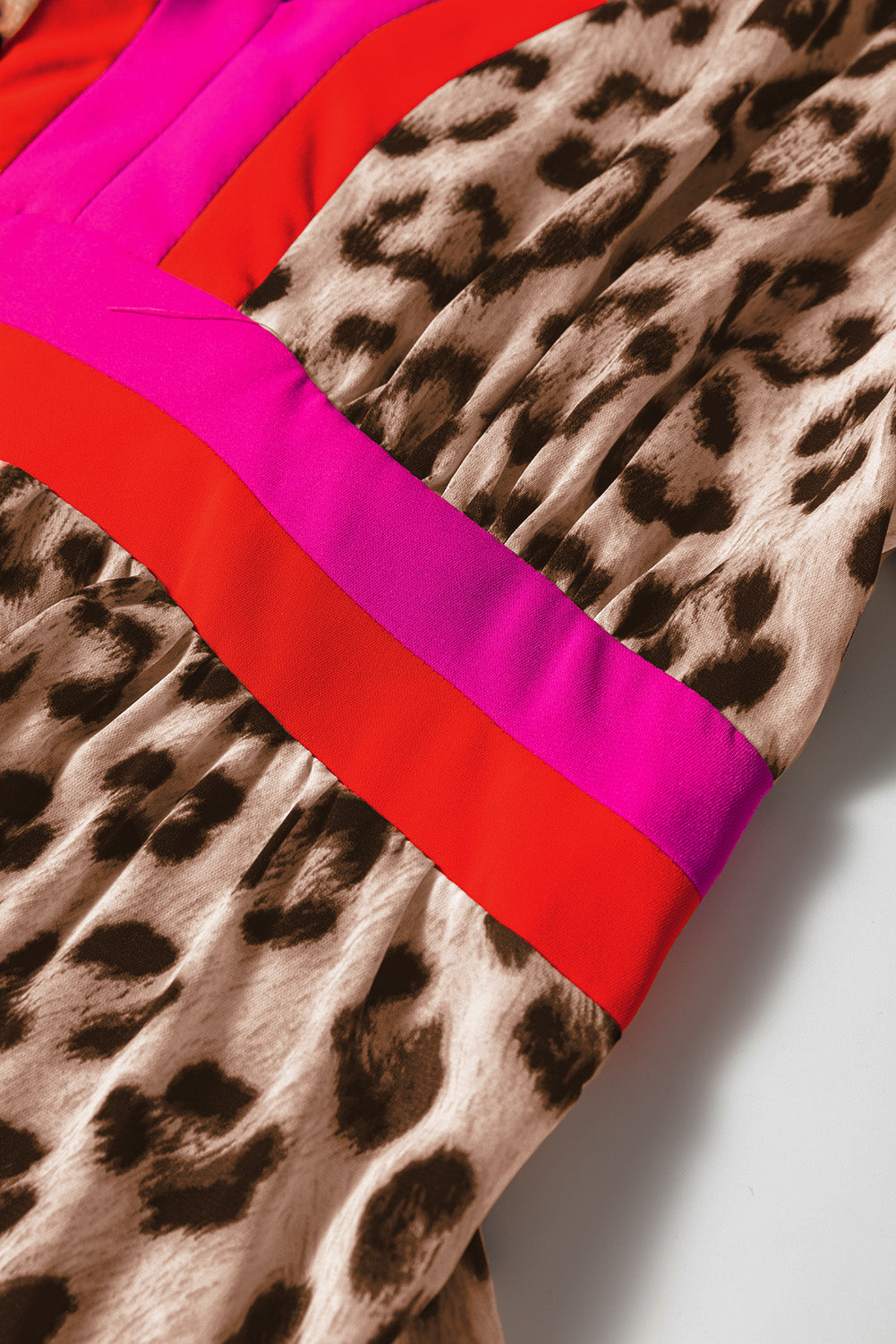 Leopard Color Block V Neck Loose Fit Maxi Dress - KaleaBoutique.com