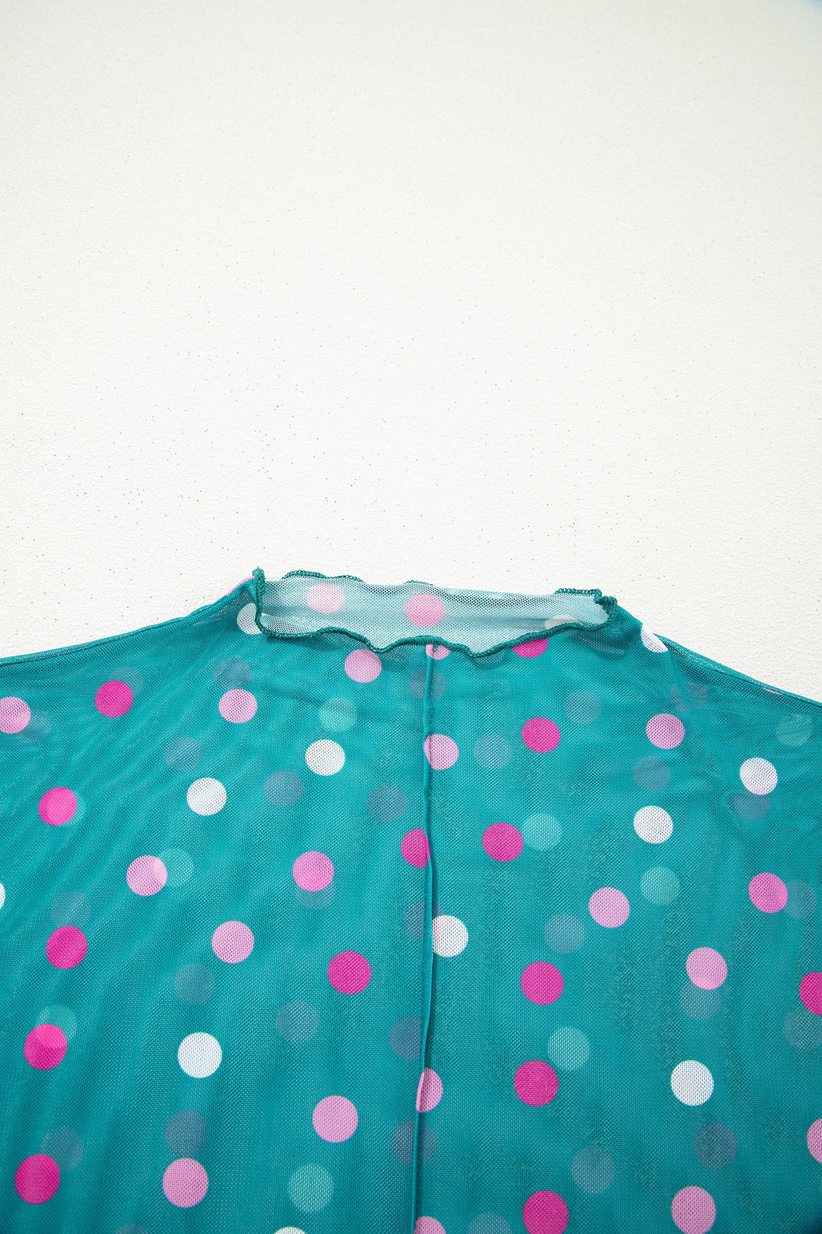 KaleaBoutique Stylish Polka Dot Patterned Bodycon Mock Neck Mesh Long Sleeve Top - KaleaBoutique.com