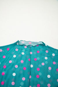 KaleaBoutique Stylish Polka Dot Patterned Bodycon Mock Neck Mesh Long Sleeve Top - KaleaBoutique.com