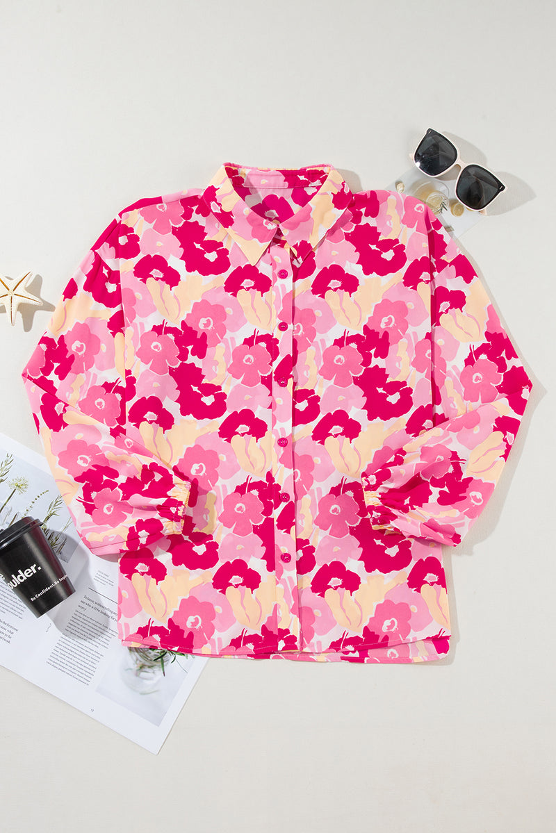 KaleaBoutique Blooming Floral Print Puff Sleeve Buttoned Shirt - KaleaBoutique.com