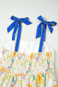 KaleaBoutique Comfortable Floral Print Contrast Stitched Knot Denim Straps High Waist Dress - KaleaBoutique.com