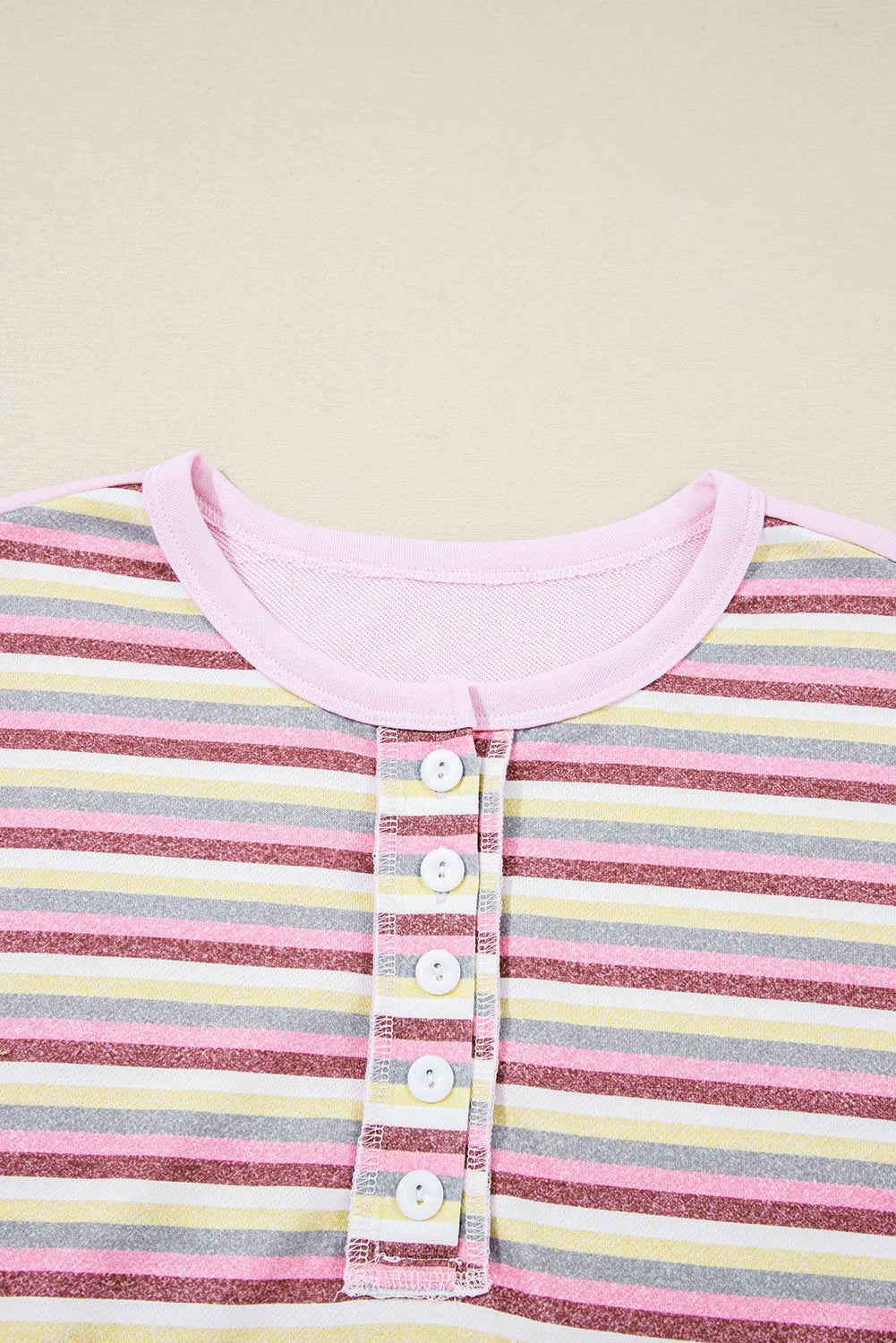 KaleaBoutique Stylish Exposed Seam Color Block Striped Patchwork Loose Henley Sweatshirt - KaleaBoutique.com