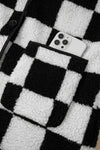 KaleaBoutique Checkered Side Pockets Collared Buttoned Fleece Jacket - KaleaBoutique.com