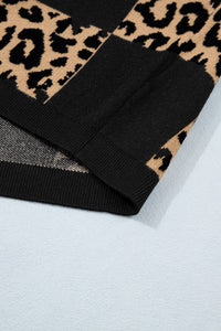 KaleaBoutique Stylish Leopard Checkerboard Short Sleeve Knit Sweater - KaleaBoutique.com