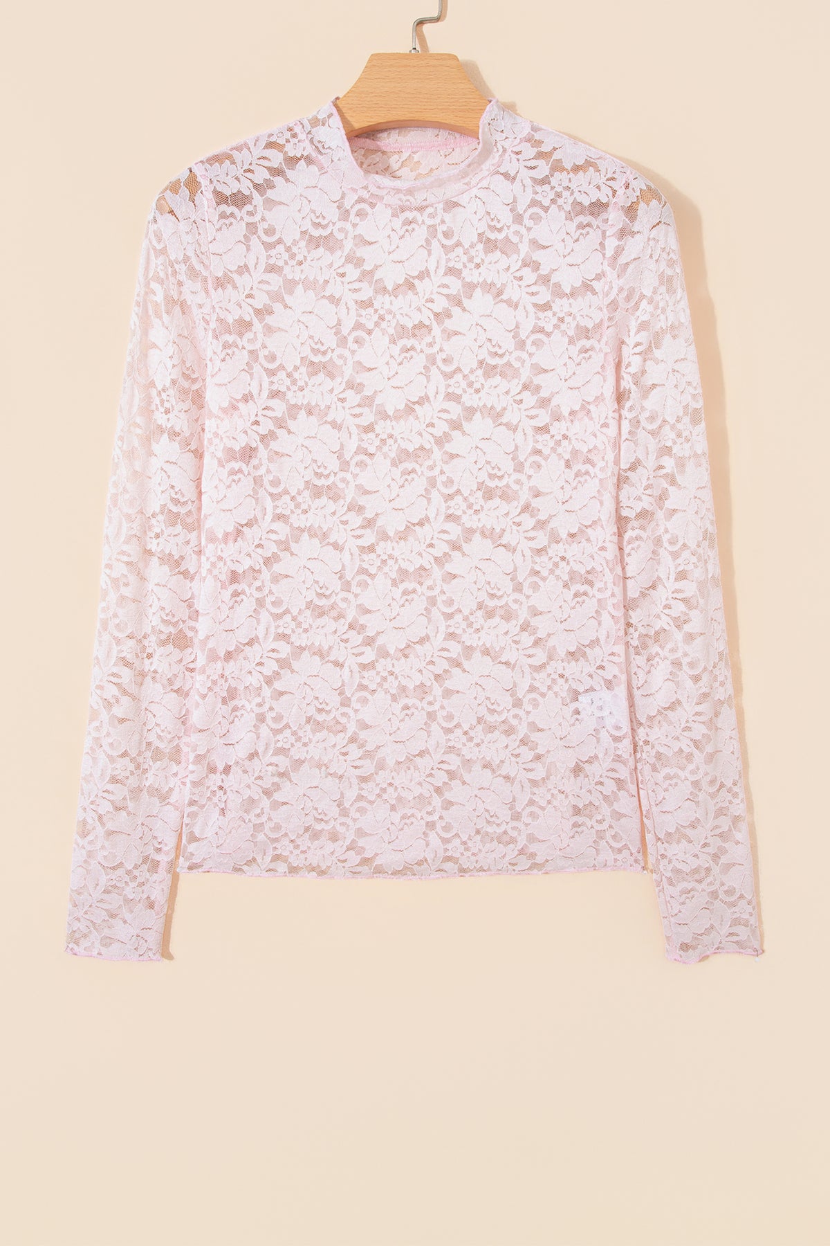 KaleaBoutique Stylish Floral Lace Long Sleeve Stand Neck Pullover Top - KaleaBoutique.com