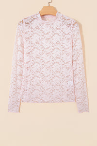 KaleaBoutique Stylish Floral Lace Long Sleeve Stand Neck Pullover Top - KaleaBoutique.com
