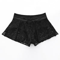 Women's Black Openwork Lace Tie-Front Swim Shorts - KaleaBoutique.com