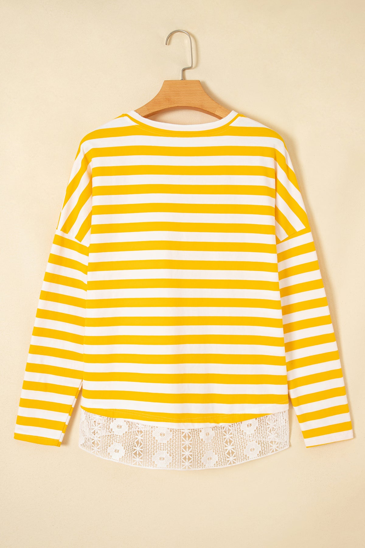KaleaBoutique Comfortable Striped Lace Patchwork V Neck Long Sleeve Top - KaleaBoutique.com