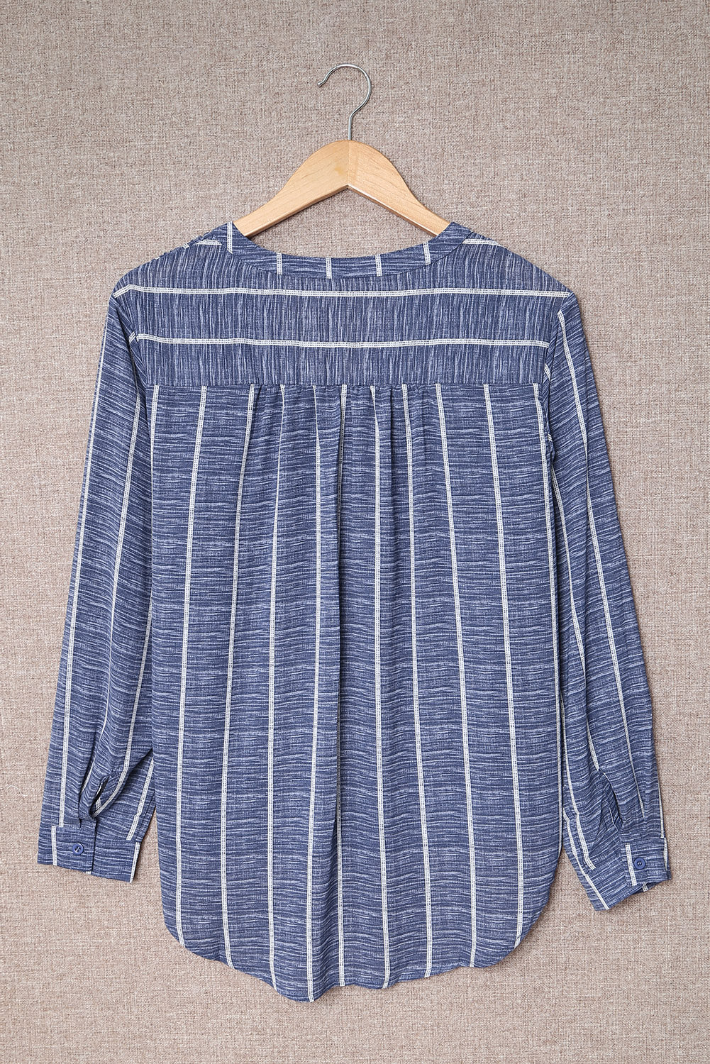 KaleaBoutique Stylish Striped Print V Neck Half Buttons Loose Blouse - KaleaBoutique.com