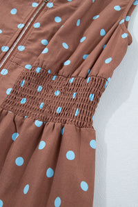 KaleaBoutique Stylish Polka Dot Print Contrast Trim V Neck Zip Up Sleeveless Dress - KaleaBoutique.com