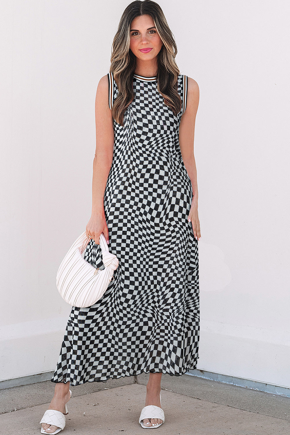KaleaBoutique Stylish Beautiful Leopard Checkered Double Printed Reversible Sleeveless Long Dress - KaleaBoutique.com