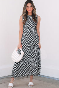 KaleaBoutique Stylish Beautiful Leopard Checkered Double Printed Reversible Sleeveless Long Dress - KaleaBoutique.com