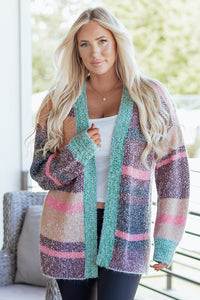 KaleaBoutique Stylish Color Block Striped Side Slit Open Front Cardigan - KaleaBoutique.com