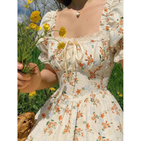 Women's Floral Puff-Sleeve Lace-Trim Ruffle-Hem Maxi Dress - KaleaBoutique.com