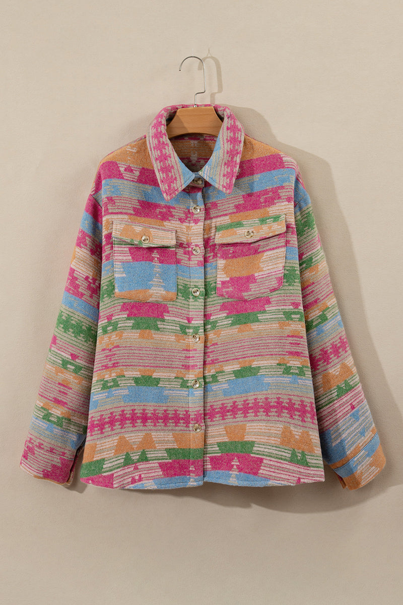 KaleaBoutique Plus Size Aztec Printed Flap Pocket Shacket - KaleaBoutique.com