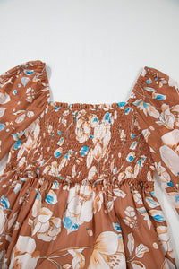 KaleaBoutique Beautiful Floral Print Shirred Square Neck High Waist Maxi Dress - KaleaBoutique.com