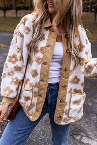Cute Flower Pattern Button Up Fleece Jacket - KaleaBoutique.com