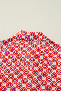 KaleaBoutique Stylish Geometric Floral Print Color Block Trim Button Front Ruffle Hem Dress - KaleaBoutique.com