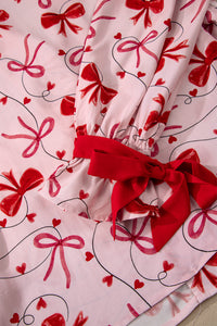 KaleaBoutique Comfortable Bow Print Valentine Long Sleeve Shirt Shorts 2 Pcs Pajama Set - KaleaBoutique.com