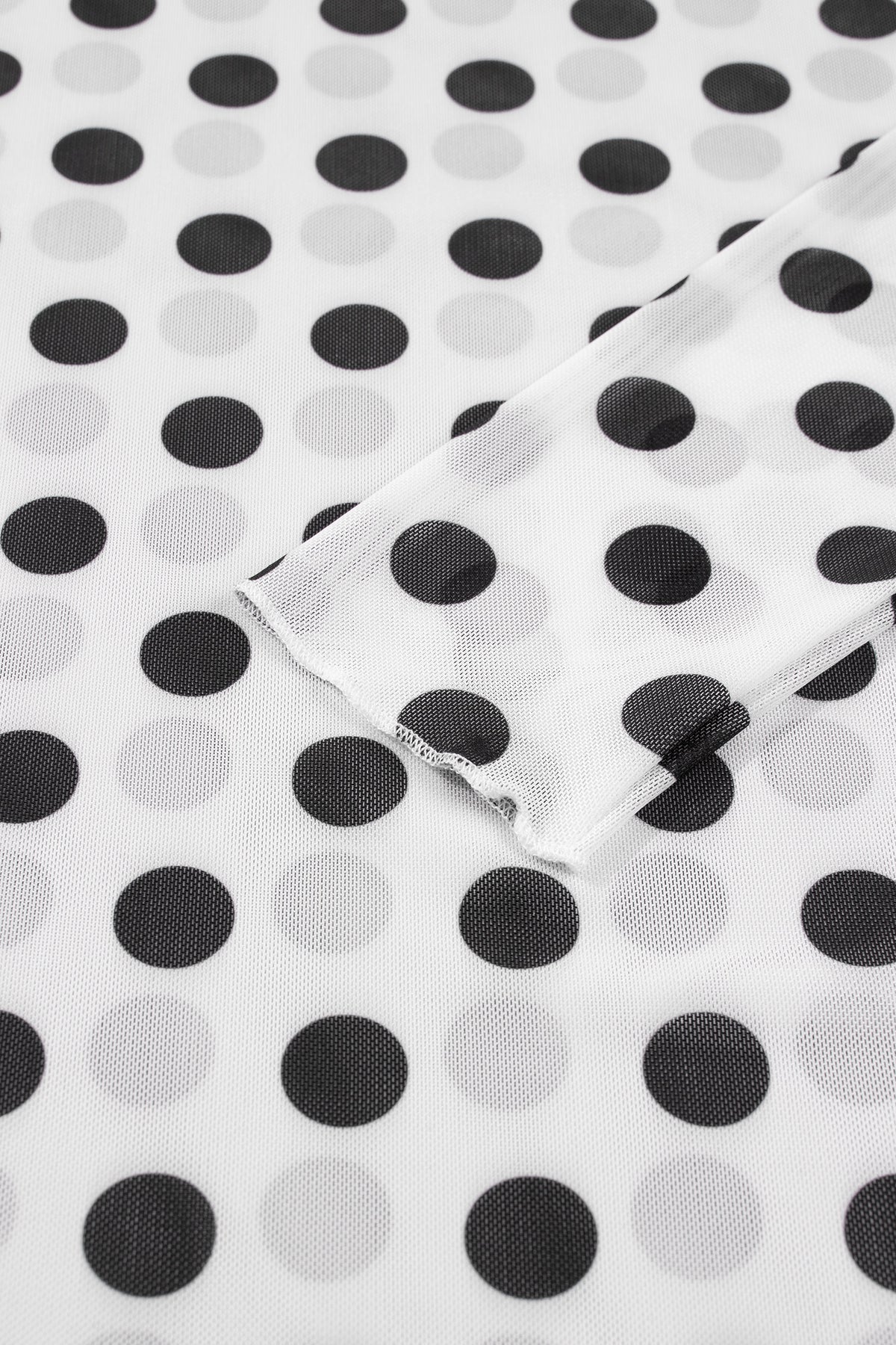 KaleaBoutique Stylish Polka Dot Mesh Long Sleeve Stand Neck Sheath Top - KaleaBoutique.com